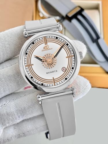 Image of DOUBLERUN Date Function White Color Silicone Strap Analog Wrist Watch for Men S 26-00-0