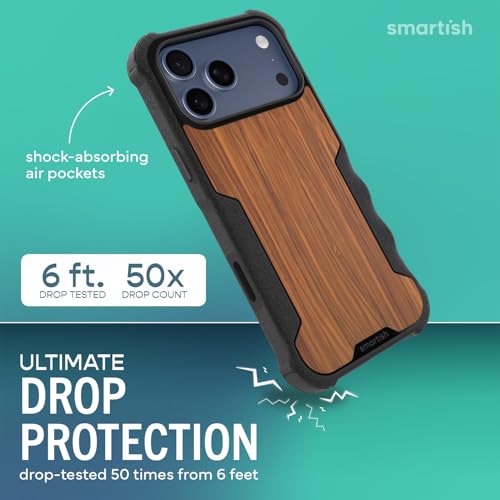 Image of Smartish iPhone 17 Pro Max MagSafe Case - Gripzilla Protective Magnetic Case for Men [Rugged + Tough] Military Grade Heavy Duty Grip Armor - Drop Tested for iPhone 17 Pro Max - Walnut Woods
