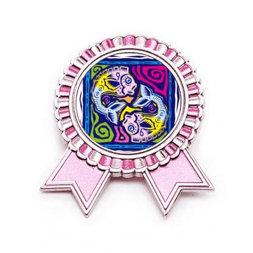 Pin's constellation Poissons en métal rose, badge gravé de style mexicain en taille M