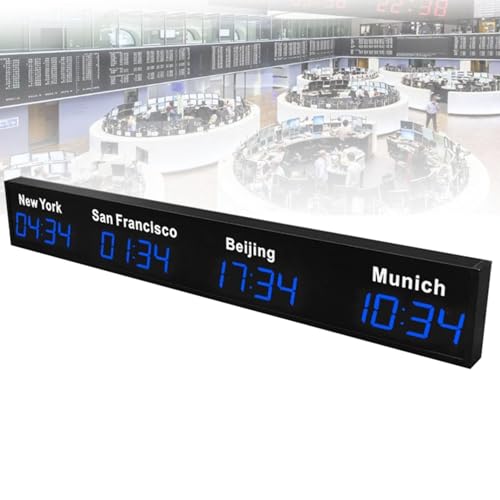 Cashwise Horloge Mondiale à fuseaux horaires, Horloge numérique Murale LED pour Bureau/Maison/Salon/école avec Plusieurs fuseaux horaires, pour Entreprises...