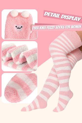 Image of CutiePlusU Womens Thigh High Fuzzy Socks Coral Fleece Over Knee High Sock - 1 Pair