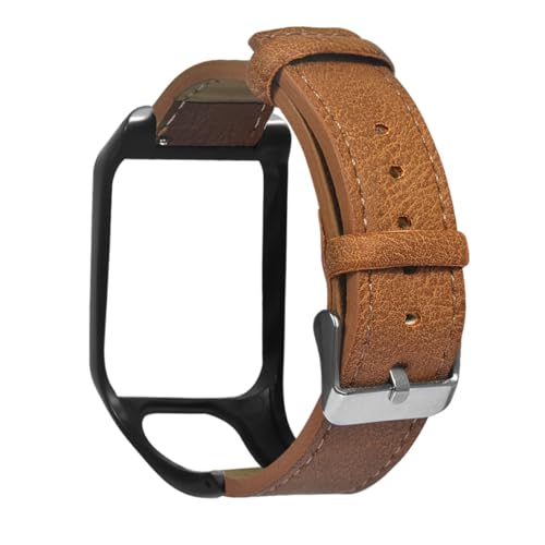 Healeved Correa de Reloj de Cuero Retro Compatible con Tomtom Adventurer y Runner 3, Correa de Repuesto Ajustable de Textura Vintage Marrón para Reloj Running Hombre y Actividades