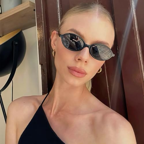 6 Pack Retro Oval Sunglasses for Women/Men Chic Cat Eye 90s Sunnies Lightweight Narrow Shades Y2k Glasses3
