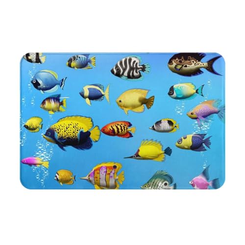 熱帯の海の魚 洗える滑り止め付絨毯 軽量抗菌防臭滑り止め 40x60cm