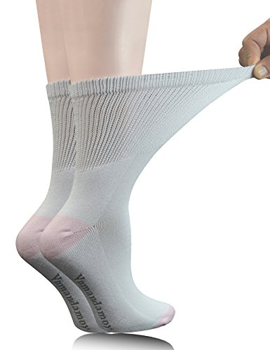 Yomandamor Women's 5 Pairs Non-Binding Cotton Crew Diabetic/Dress Socks with Seamless Toe