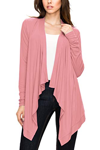 Image of Lock and Love Women's Draped Front Open Asymmetrical Cardigan - Casual Long Sleeve Lightweight Duster