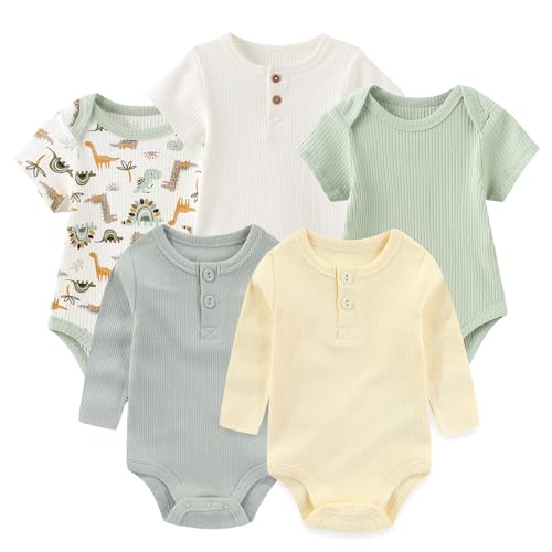 Image of Ruliby Newborn Baby Bodysuit Soft Ribbed Romper Infant Boy Girl Clothes Set 0-12 Months