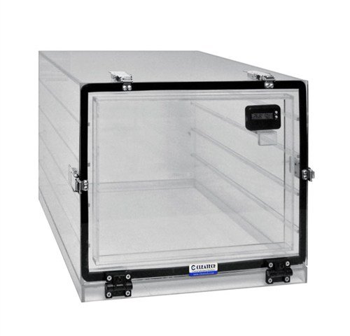 Portable Desiccator Cabinet Clear Acrylic, 18Wx18Dx12H in. with Gas Ports & Shelf.