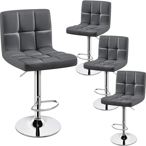 Image of Yaheetech Bar Stools Set of 4, Adjustable Swivel Barstools with High Backrest, PU Leather Kitchen Island Chairs, Thickened Seat Cushion Counter Height Barstools, Grey