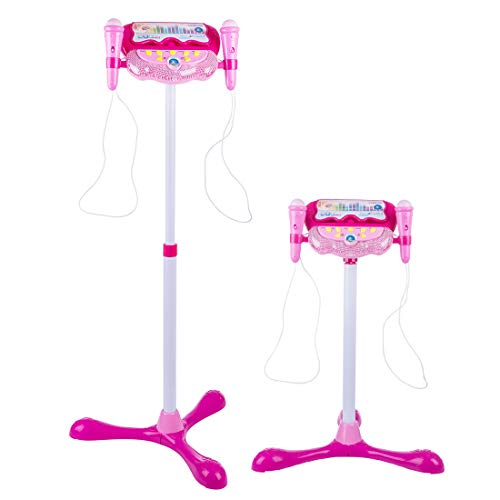 Preisvergleich Produktbild Leic553ht Karaoke Mikrophon Kinder Karaokemaschinen Karaoke-Mikrofon mit verstellbarem Ständer, Mikrofone Spielset von Zwei Mikrofonen Party Lautsprecher mit Musikfunktion und Blinklichter für Kinder