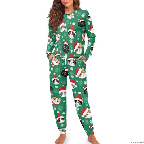 Image of Women's 2 Piece Printed Pajama Set Long Sleeve Sleepwear Set with Long Pants Casual Lounge Sets with Pocket