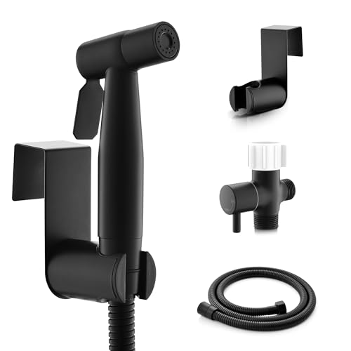 Handheld Toilet Bidet Sprayer for Toilet-Adjustable Water Pressure Control with Bidet Hose for Feminine Wash, Stainless Steel Brushed Nickel Cloth Diaper for Baby Wash (Matte Black, 1 Pack)