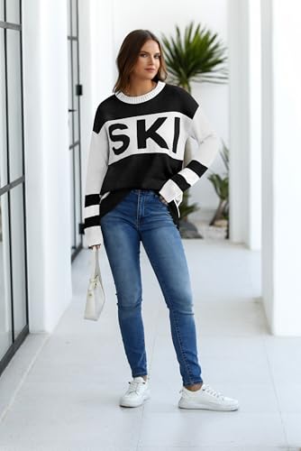 Image of Oversized Sweater for Women Fall Fashion 2024 Crewneck Long Sleeve Ski Pullover Sweaters S-2XL