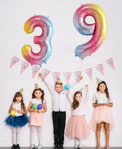 Image of 40 Inch Rainbow Gradient 3 Balloon for 3rd Birthday Decorations