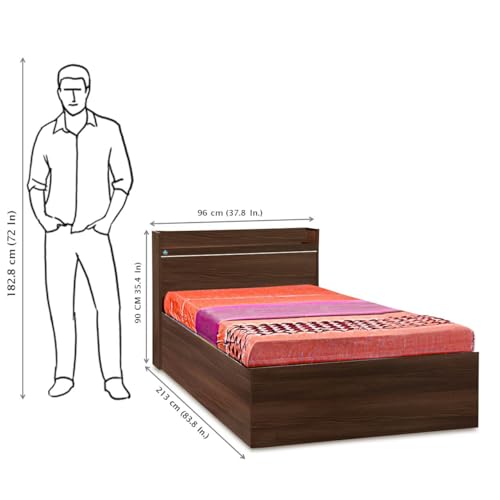 Image of DELITE KOM | 1 Year Warranty | Single Bed, Cherry Engineered Wood Bed with Box Storage & with Headboard Shelf Storage, Wooden Bed (83x37 Inches) | Installation Included | Color - Acacia Dark