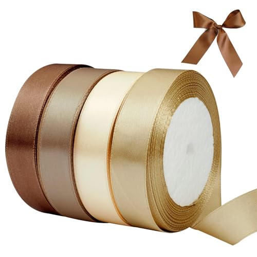 Image of 4 Colours Thick Satin Ribbon 20mm x 22m, Double Sided Fabric Ribbons for Gift Wrapping, Wide Christmas Ribbon Roll for Crafting, Wedding, Cake, Balloons, Bows, Valentine's Day, Party Decoratin