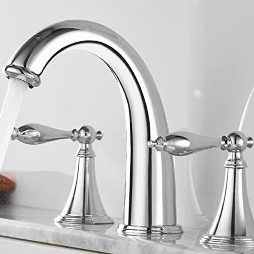 Robinet eau chaude froide 3 trous en laiton pour grand lavabo
