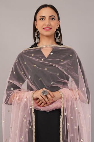 Image of Net Butti Dupatta for Women | Golden Lace Border Chunni | Butti Work Odhani | Wedding & Bridal Styling | Lightweight Drape | Kurti & Salwar Suit