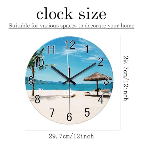 Image of XFM Blue Beach Wall Clock 12 Inch Silent Non-Ticking