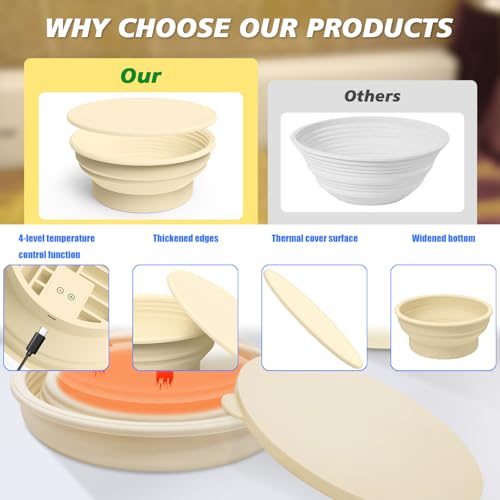 Heating Sourdough Bread Proofing Basket Set Electric Foldable Silicone Bannetons Basket Non-Stick Bread Proofing Basket Sourdough Baking Supplies