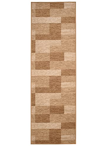 TAPISO Anti Rutsch Teppich Läufer rutschfest Brücke Meterware Modern Braun Beige Gelb Vierecke Geometrisch Design Flur Küche Wohnzimmer… – Ansicht 2