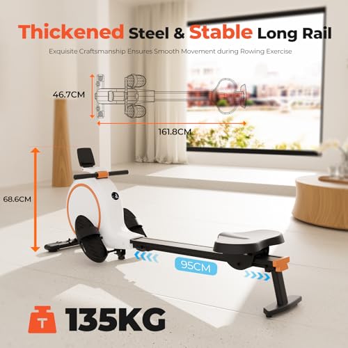 Lacuffy Indoor Rowing Machine Magnetic with 32 Levels of Quiet Resistance Rower Machine Durable Slide Rail 135kg Capacity with LCD Monitor and App for Home Gym - Image 5