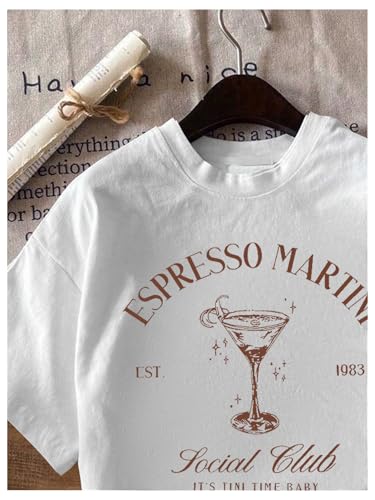 Image of RoseSeek Women's Graphic Letter Tee Crew Neck Drop Shoulder Trendy Summer T Shirt Short Sleeve Vintage Car Print Top