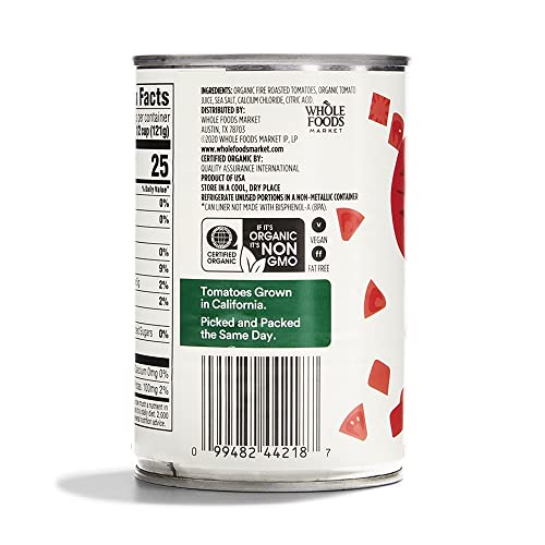 Image of 365 by Whole Foods Market, Organic Diced Fire Roasted Tomatoes, 14.5 Ounce (Pack of 6)