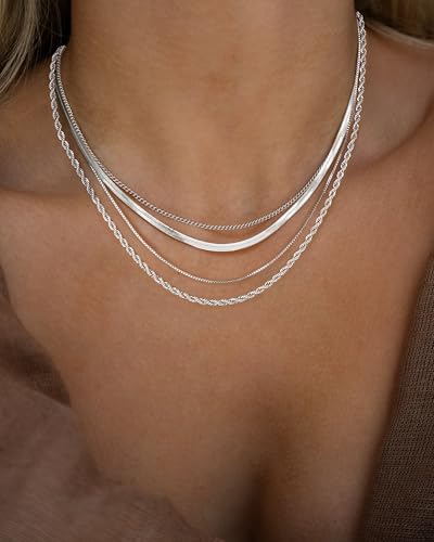 Image of Tewiky Layered Necklaces for Women 14k Gold Plated Chain Necklace Set