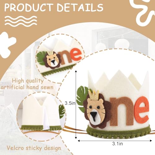 Image of Lion 1st Birthday Crown - Jungle Safari Wild One Birthday Cap Decoration for Boys, First Birthday Decoration for Baby Boy