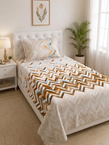 Image of Mafatlal 186 TC Autumn Delight 100% Cotton Single Flat Bedsheet | 60 x 90 Inches | Soft & Breathable Floral Printed Bed Linen | Includes 1 Matching Pillow Cover | Walnut Brown