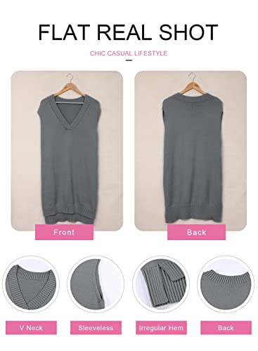 Image of EVALESS Oversized Sweater Vest for Women V Neck Sleeveless Solid Color Loose Pullover Sweater
