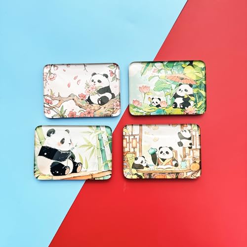 Ponko. パンダ マグネット 冷蔵庫用 4個セット｜強力磁石 樹脂製 メモ固定 デコレーション ギフト向け｜選べる2種：中華風アート＆かわいいイラスト (ca)