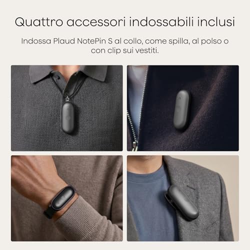 NotePin S Registratore Vocale AI Pulsante di Registrazione Tattile Audio Digitale Trascrizione Riepilogo Appunti Per Professionisti Riunioni Lezioni con 4 Accessori - Hub USB - Immagine 2