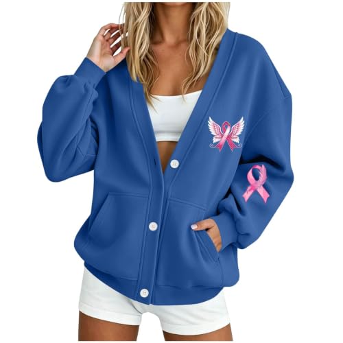 Breast Cancer Awareness Sweatshirt Women Oversized Button Down Jacket - image 1