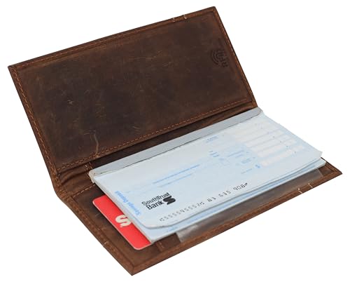 Vintage Leather RFID Blocking Long Bifold Checkbook Cover Holder for Men & Women2