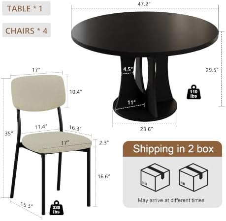 Feonase 47.2" Round Dining Table Set for 4 with Stackable Dining Chairs - 1