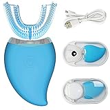 BESUNTEK 360°Ultrasonic Electric Toothbrush Sonic Toothbrush for Adults,Waterproof Washable and Reusable Sonic Automatic Toothbrush with U-Shaped Silicone Toothbrush Head (Blue)