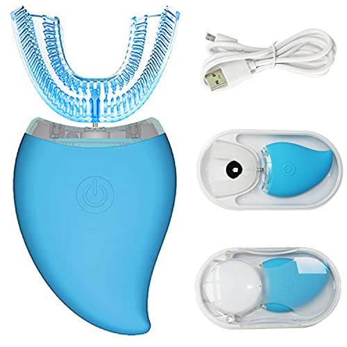 BESUNTEK 360°Ultrasonic Electric Toothbrush Sonic Toothbrush for Adults,Waterproof Washable and Reusable Sonic Automatic Toothbrush with U-Shaped Silicone Toothbrush Head (Blue)