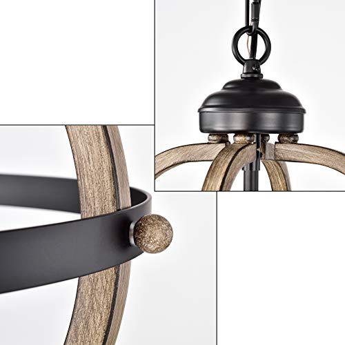 Acland Farmhouse Chandelier, 4-Light Rustic Pendant Light Fixture Matte Black And Wood Texture Finish Industrial Metal Ceiling Hanging Lighting For Indoor Foyer Kitchen Island Dining Living Room #TOP6