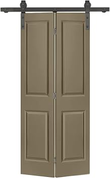 30 in. x 80 in. 2 Panel Olive Green Painted MDF Composite Bi-Fold Barn Door with Sliding Hardware Kit
