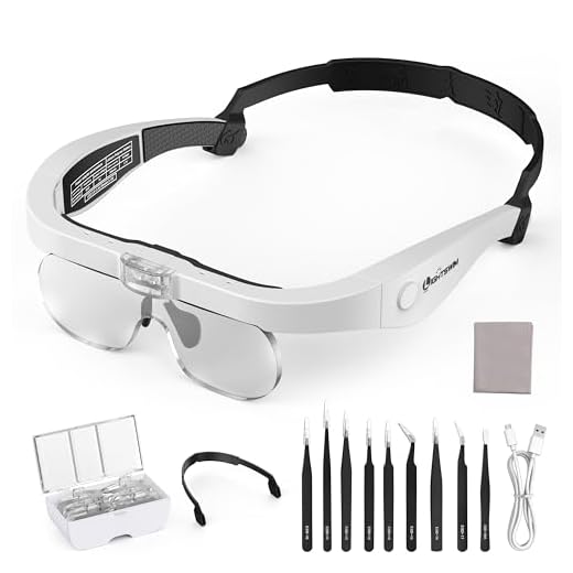 Lupa de cabeza LED, lupa recargable con diadema manos libres con 4 lentes desmontables, gafas de 1.5X-5.0X para trabajos cercanos, manualidades, joyería, lectura