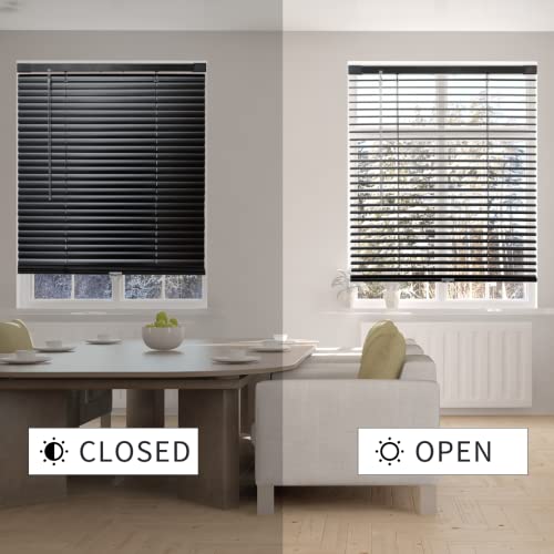 Dongluy Cordless No Drill Shades For Window, 1'' Slat Horizontal Mini Camper Blinds For Window Inside Mount, Size 35" W X 64" H, Black #TOP5