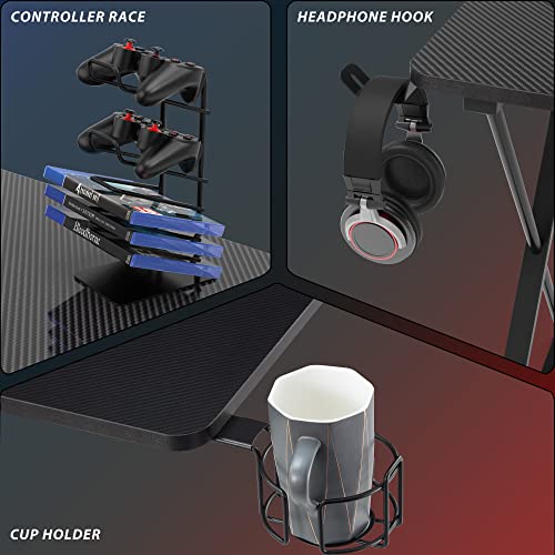Eureka Ergonomic Gaming Desk 31 Inch,Small Gaming Table For Kids, X Shaped Computer Desk With Mouse Pad, Carbon Fiber Home Office Desk With Cup Holder & Headphone Hook & Controller Stand,Black #TOP6
