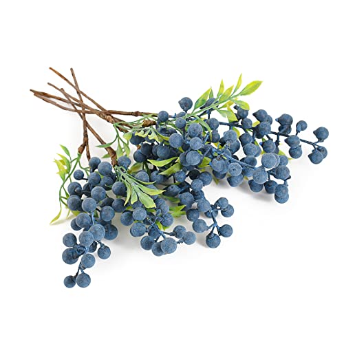 HUIANER Artificial Berries 6 Pcs Simulation Flowers Lifelike Blueberry with Stems Fake Christmas Fruit Blueberries for Valentines Day Wedding DIY Bridal Bouquet Home Decoration(Blue)