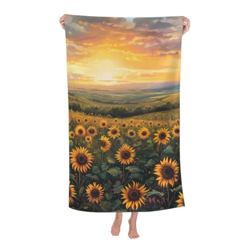 dhakalrlde Sunflower Sunset Beach Towel - 32×52in Microfiber Large Lightweight Quick Dry Bath Pool Swim Golden Sunflower Field Towel for Women Men, Absorbent Sand Proof Soft Towels for Travel Sports