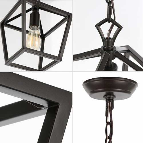 Image of JONATHAN Y Pagoda 1-Light Pendant 8 inch Cage, Oil Rubbed Bronze | Traditional Metal Farmhouse Hanging Lantern Ceiling Fixture, Adjustable Chain Link, For Kitchen Island, LED Bulb Included
