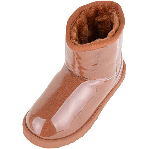 ABSOLUTE FOOTWEAR Childrens Kids Girls Soft Slip On Lightweight Faux Fur Lined Boots Booties - Tan - US Infant 11