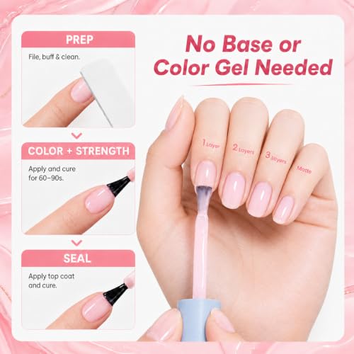 Image of AZUREBEAUTY 18ml Rubber Base Builder Gel Polish for Nails, Milky Pink Rubber Base Coat, Self-Leveling Apex Building Nail Strengthener, Long Lasting Soak Off UV LED for Thin Weak Brittle Nails
