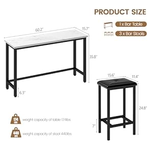 4 Piece Kitchen Bar Table Set with 3 Stools Durable Iron Structure Simple Style Easy Assembly Perfect for Small Spaces Restaurants and Studio Apartments602IN Black